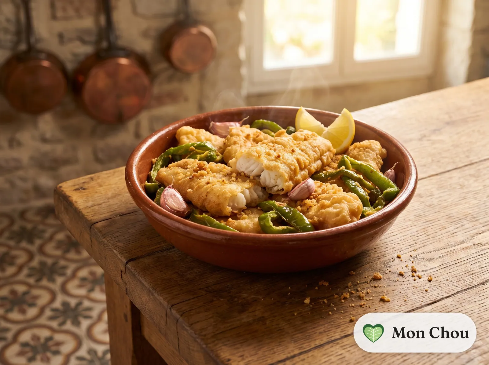 Fried fish romana style with pan fried peppers