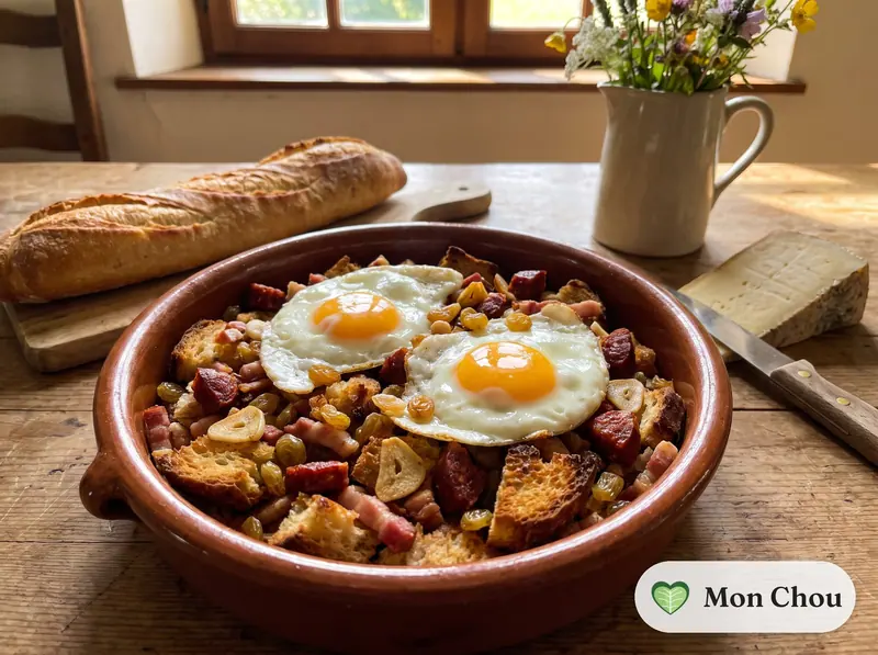Migas au chorizo et œuf au plat