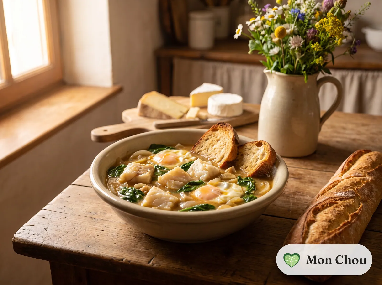Lenten chickpea and salt cod potaje with hard boiled eggs