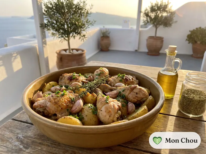 Poulet à l&rsquo;ail à l&rsquo;espagnole et pommes de terre