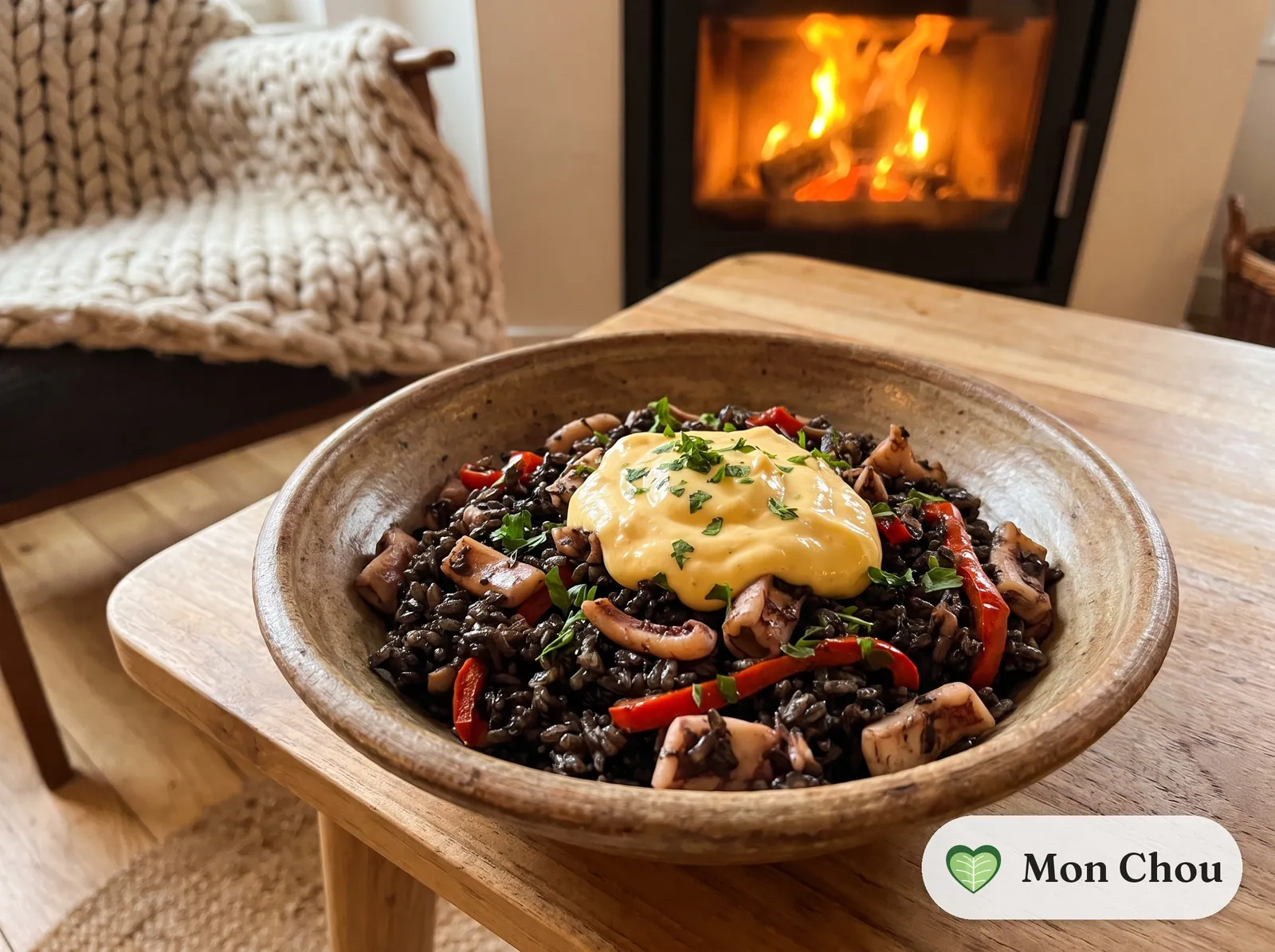Riz noir à l&rsquo;encre de seiche et aïoli