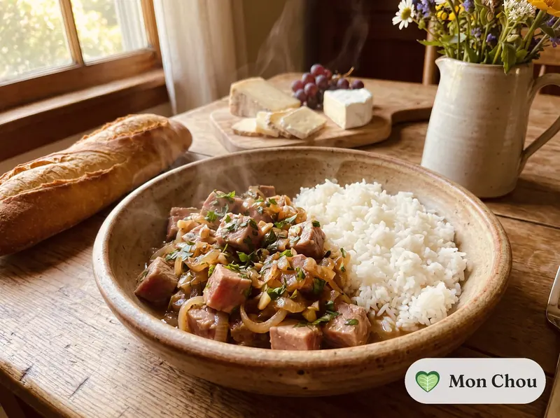 Thon aux oignons à l&rsquo;andalouse et riz