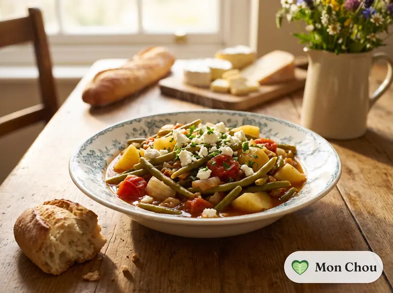 Fasolakia, Greek green beans in tomato sauce with feta