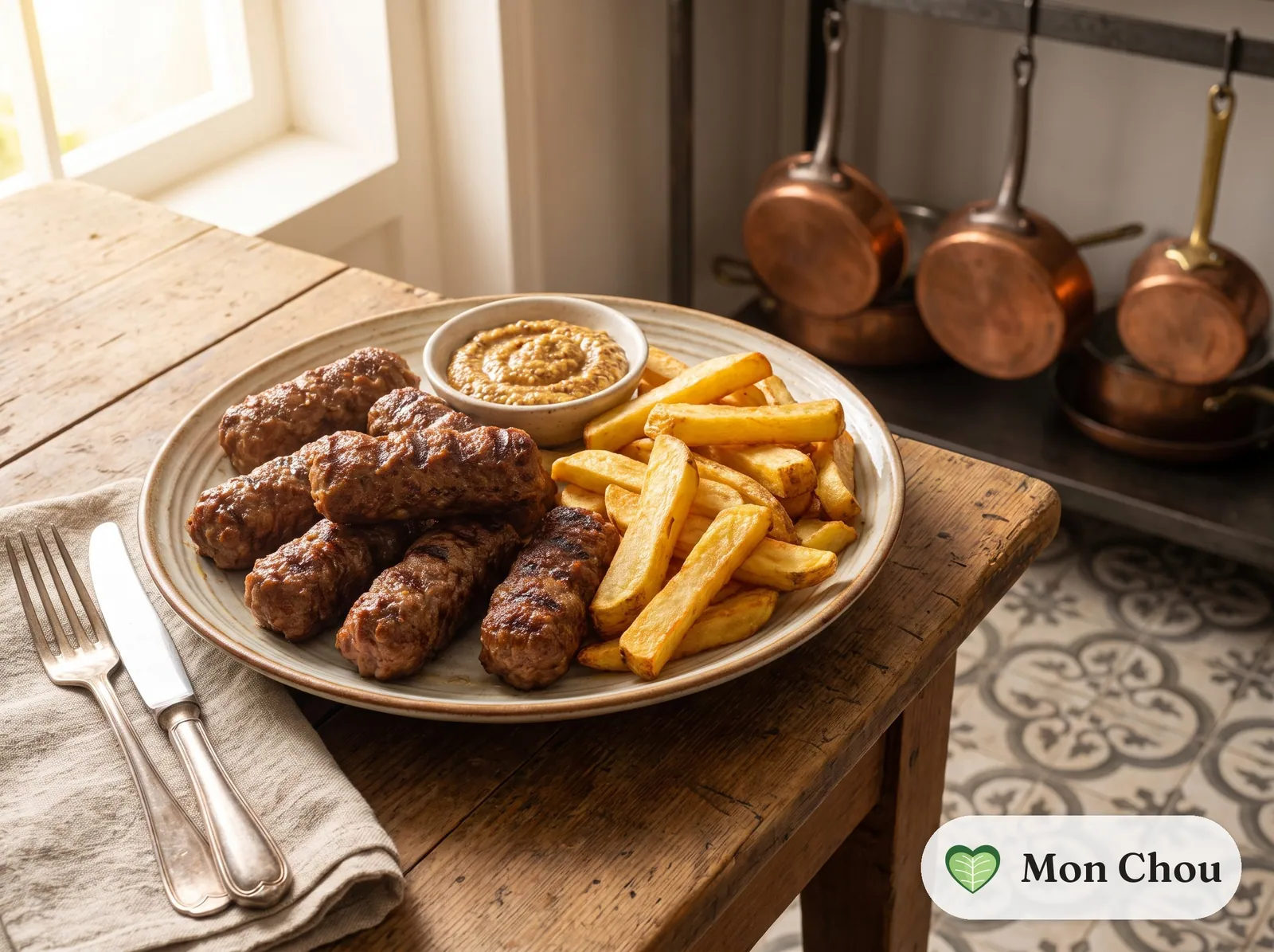 Mici roumains, frites et moutarde