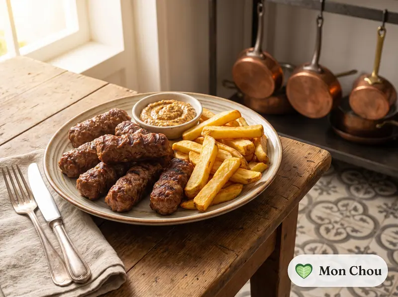 Mici roumains, frites et moutarde