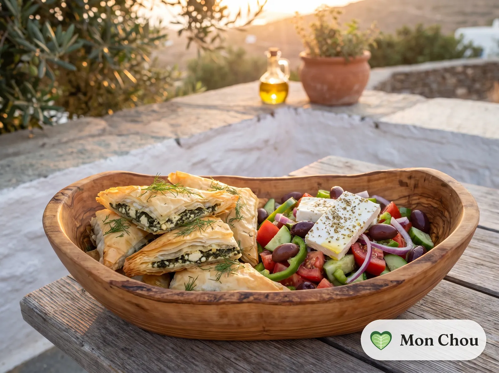 Spanakopita et salade grecque