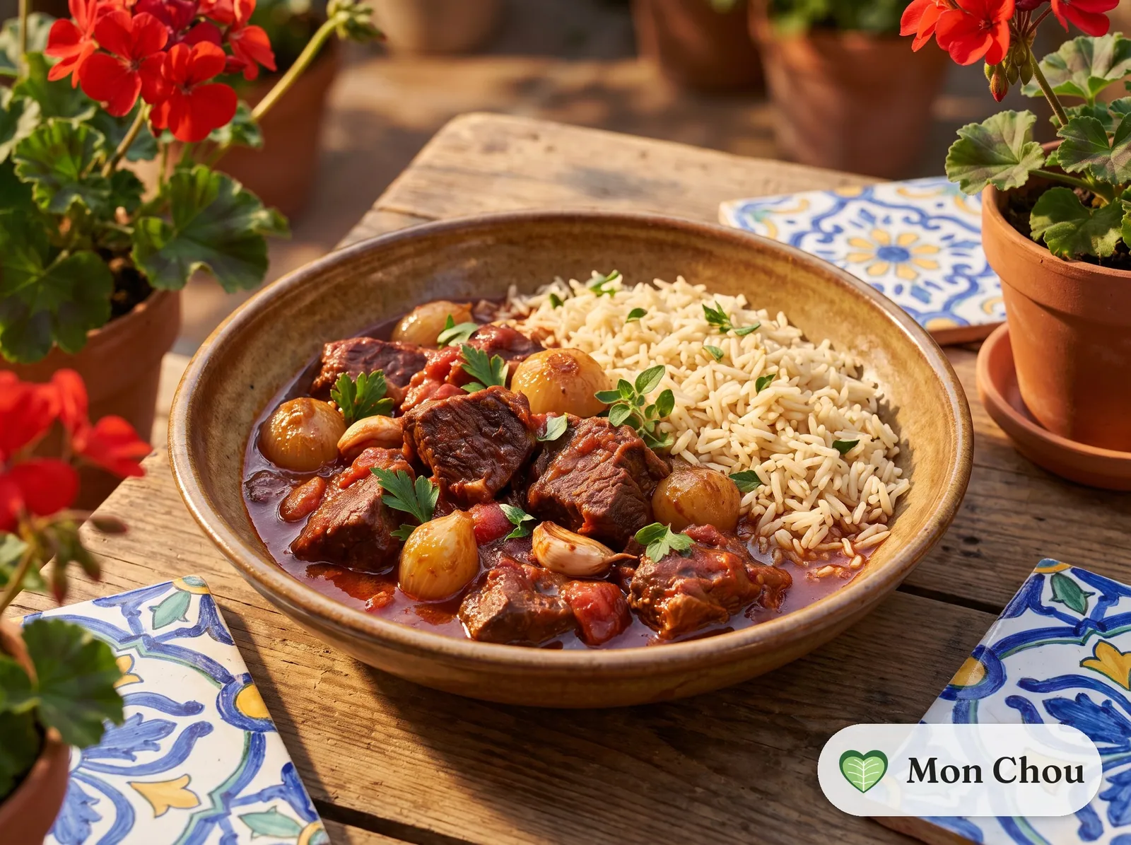 Beef stifado with rice