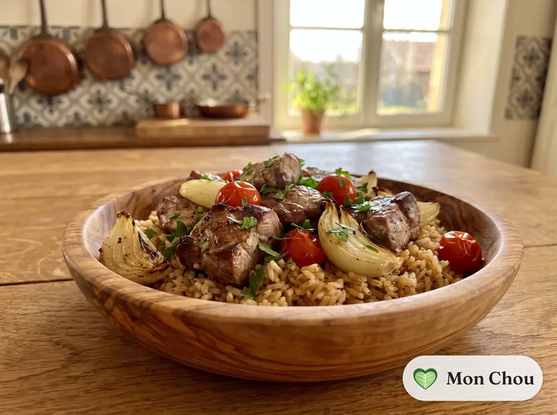 Chachlik de porc et riz