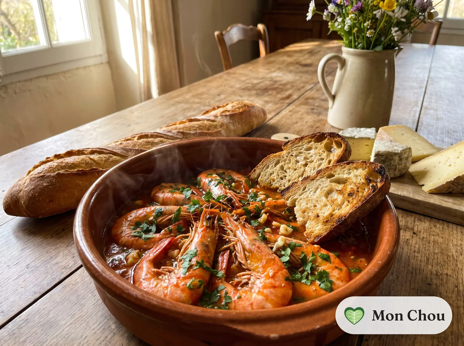 Crevettes à la buzara et pain grillé