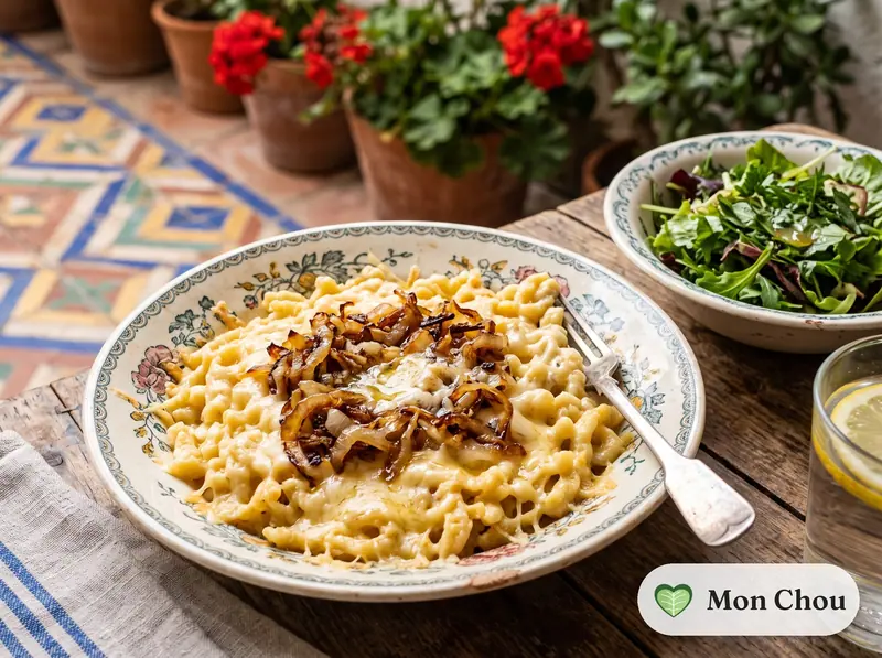 Käsespätzle et salade verte