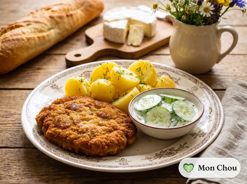 Kotlet mielony, pommes de terre et mizeria