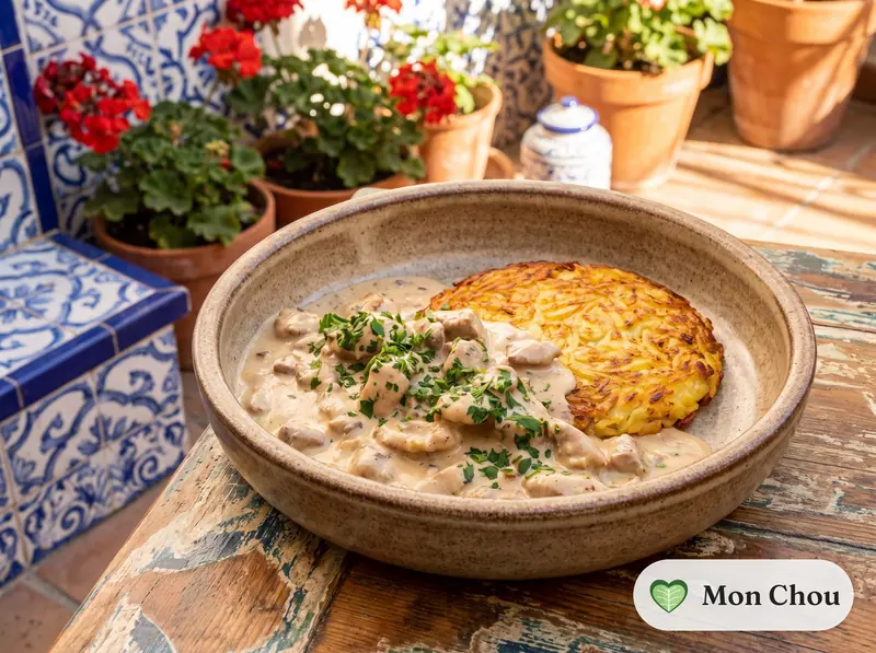 Émincé de veau à la zurichoise et rösti