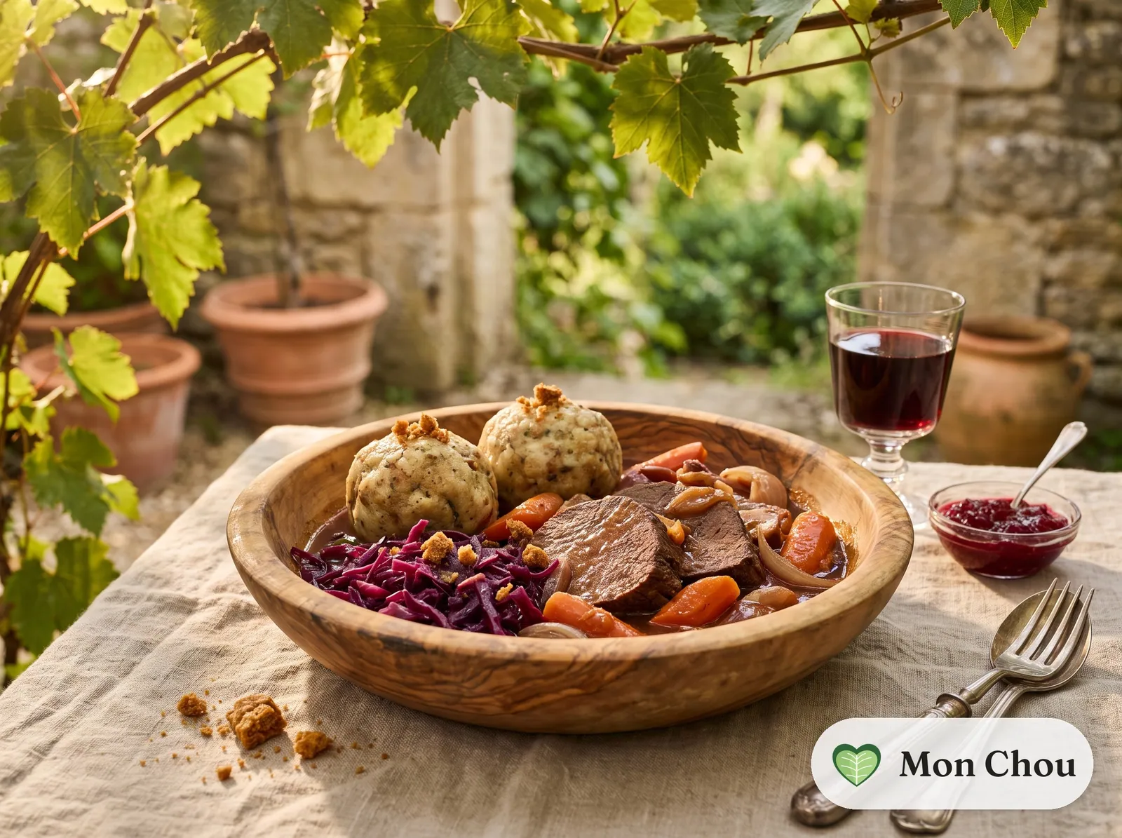 Sauerbraten with knödel and red cabbage