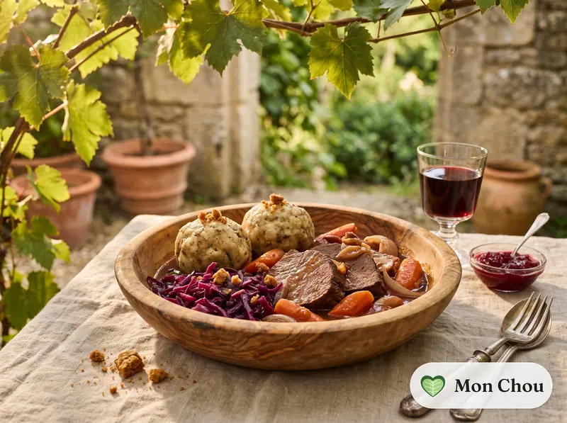 Sauerbraten with knödel and red cabbage