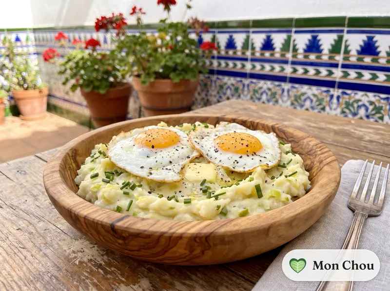 Stoemp aux poireaux et œuf au plat