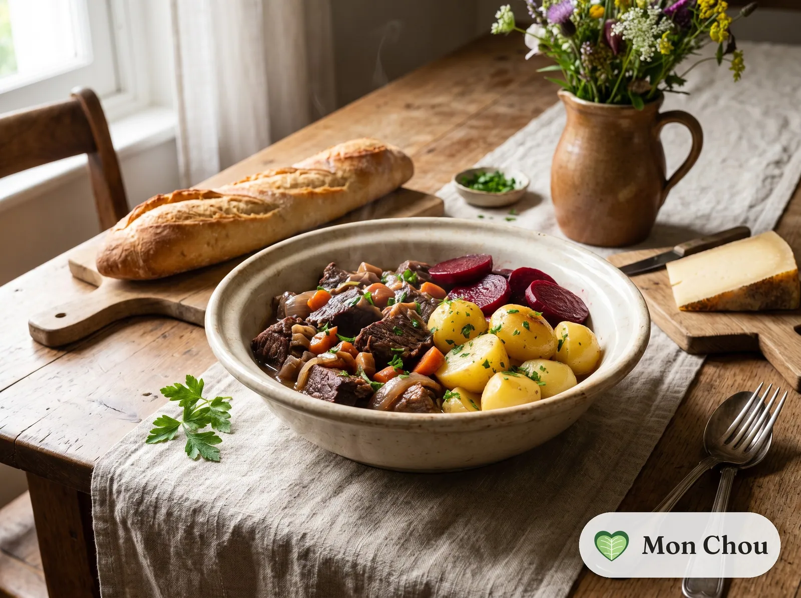 Kalops with potatoes and beets