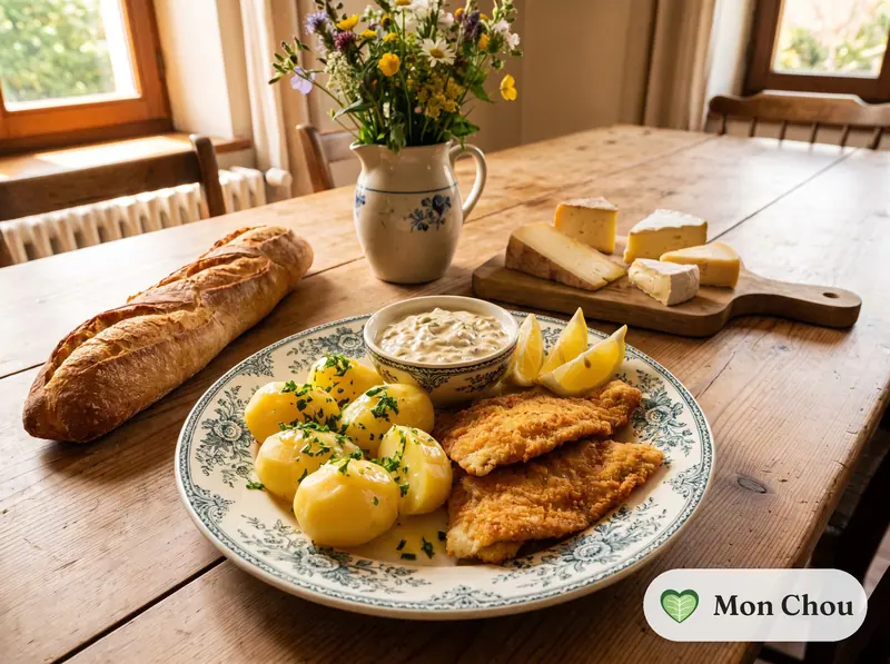 Danish style breaded plaice with remoulade and potatoes