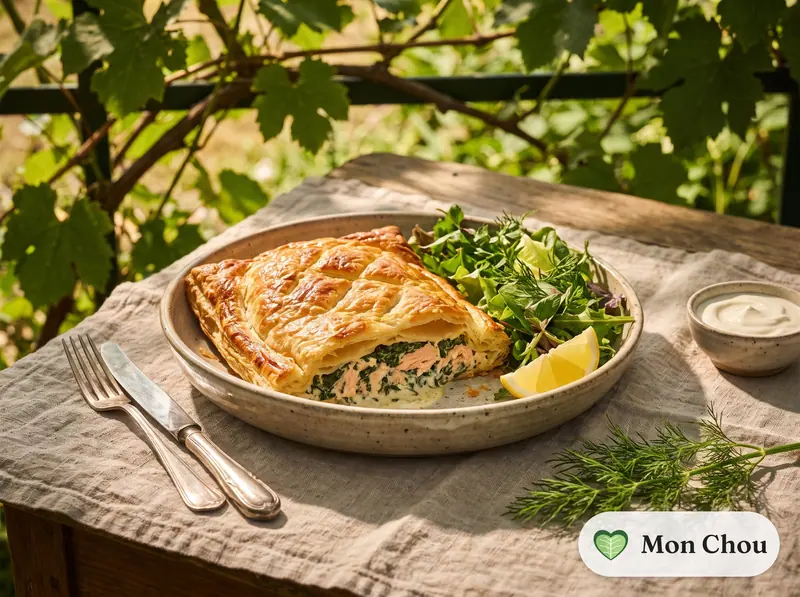 Saumon en croûte aux épinards et salade