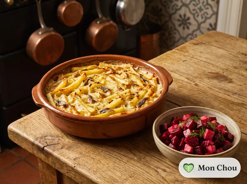 Tentation de Jansson et salade de betteraves