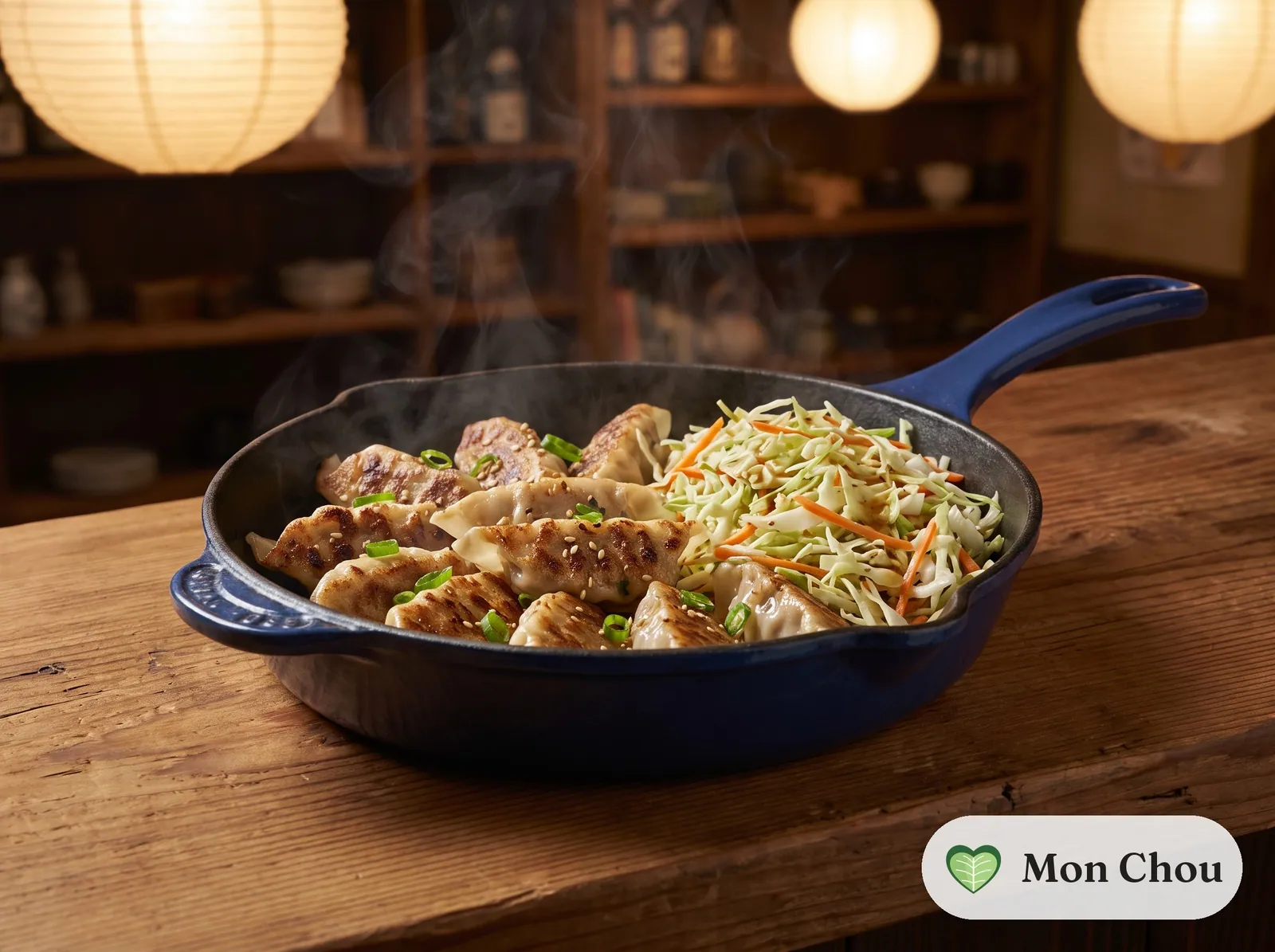 Pork gyoza with cabbage salad