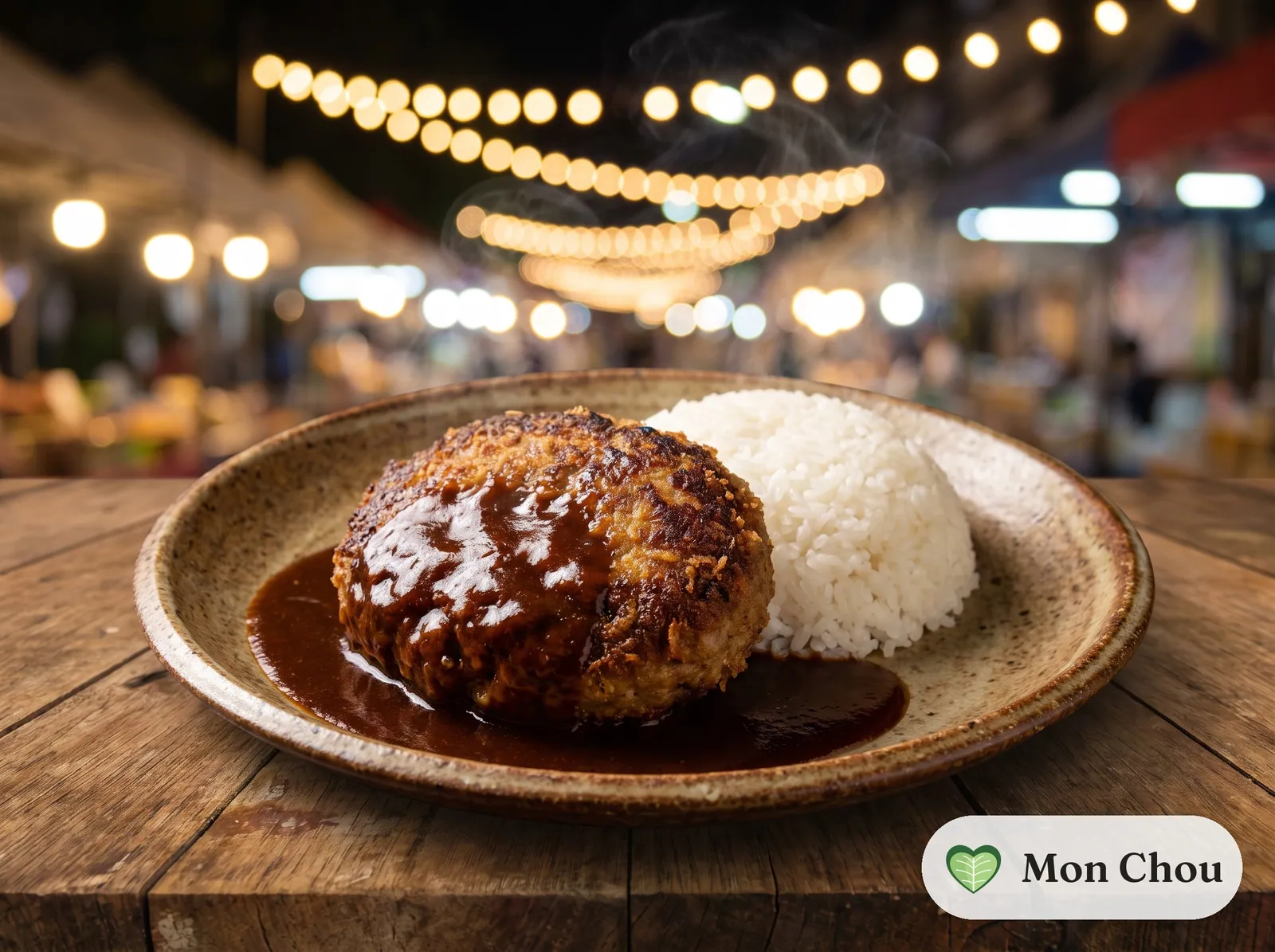 Hambagu sauce demi-glace et riz