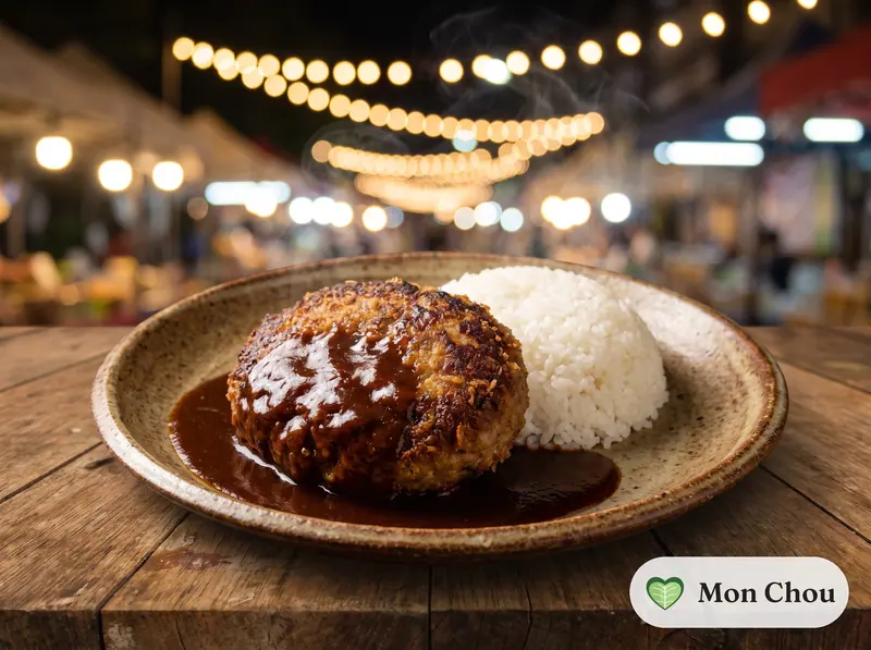 Hambagu sauce demi-glace et riz