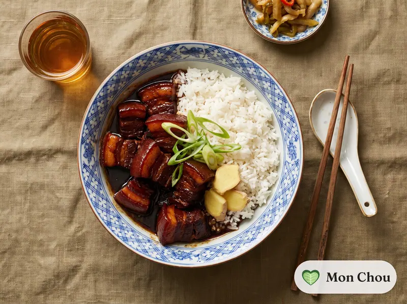 Porc braisé rouge de Shanghai et riz