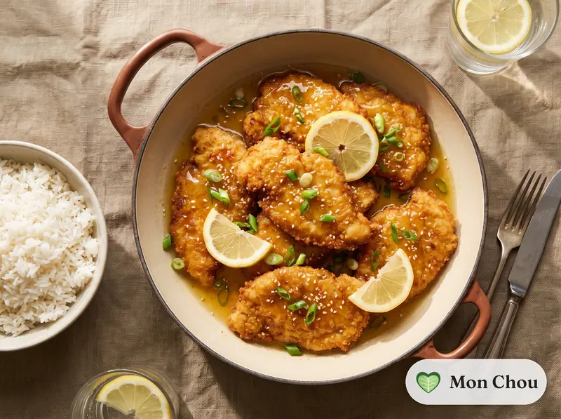 Kantonesisches Zitronenhähnchen mit Reis