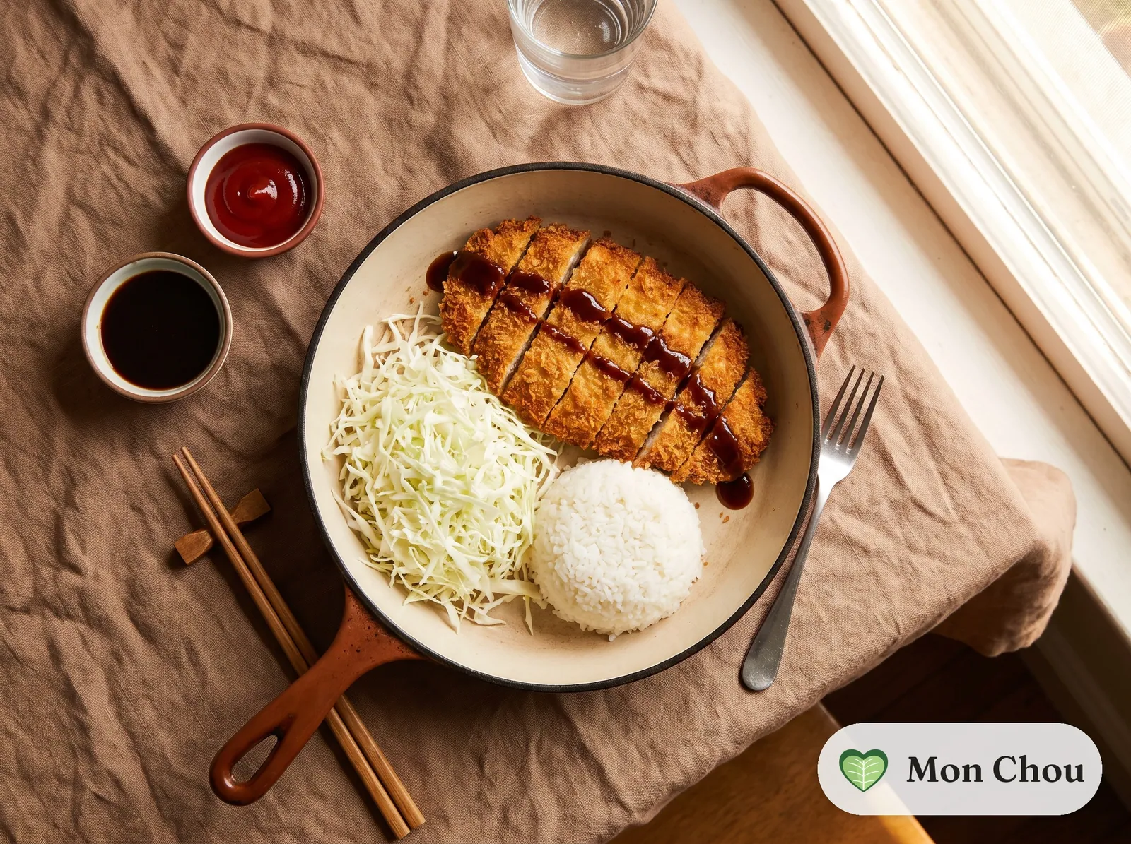 Tonkatsu with shredded cabbage and rice