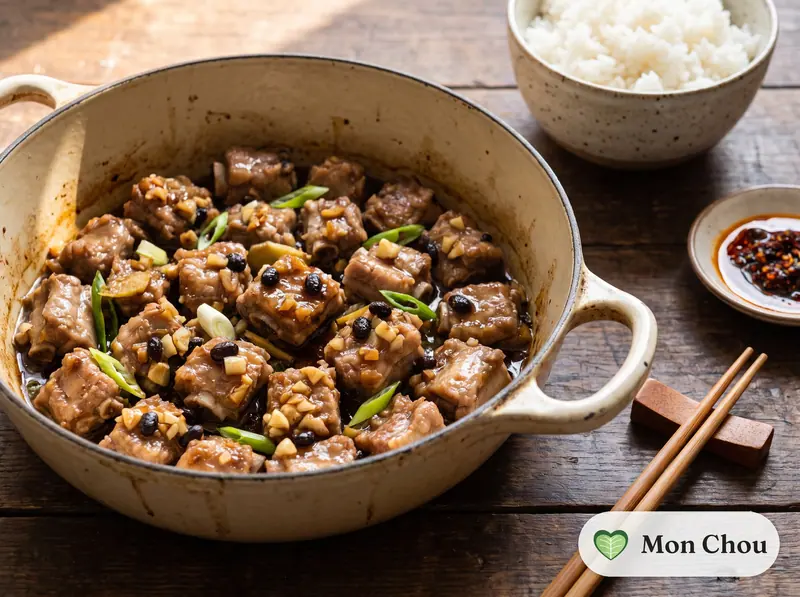 Travers de porc vapeur aux haricots noirs et riz