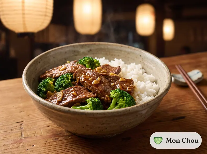 Bœuf sauce d&rsquo;huître au brocoli et riz
