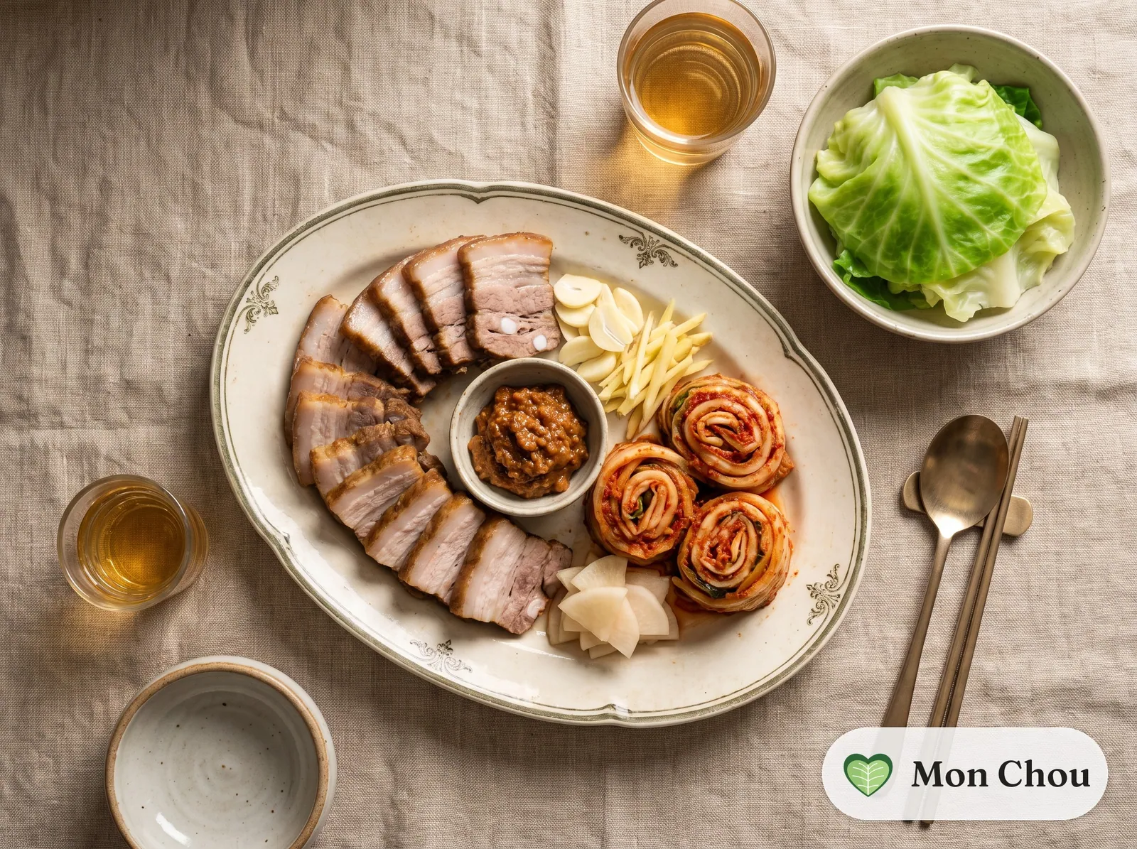 Bossam with kimchi and rice