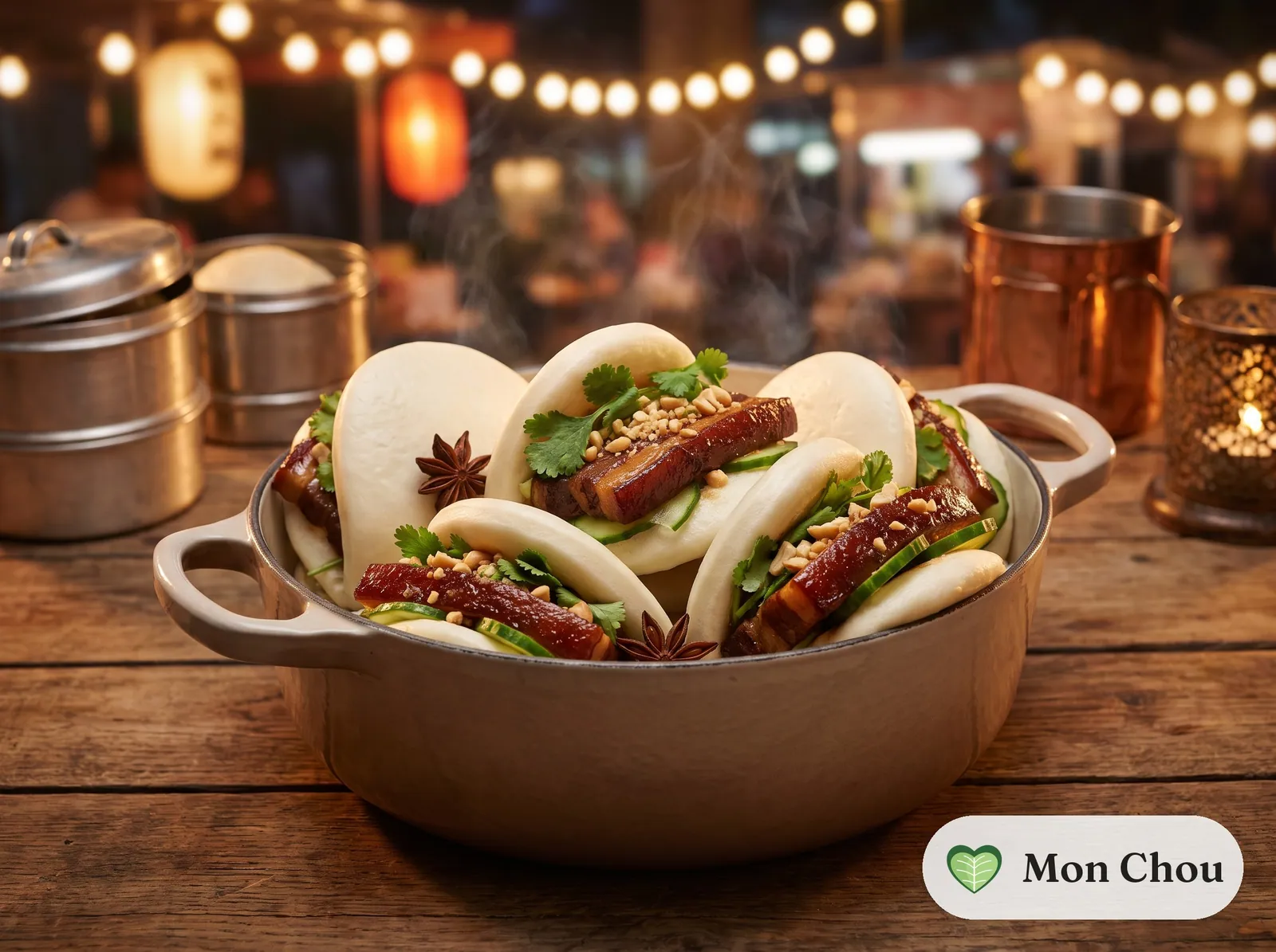 Gua Bao mit geschmortem Schweinebauch