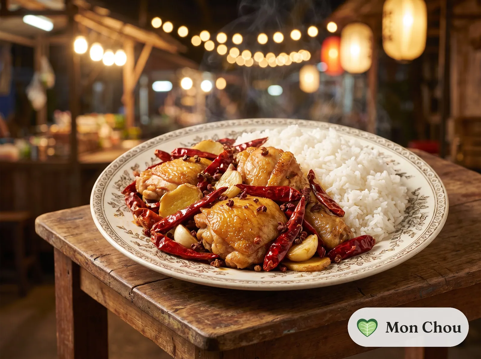 Poulet aux piments secs du Sichuan et riz