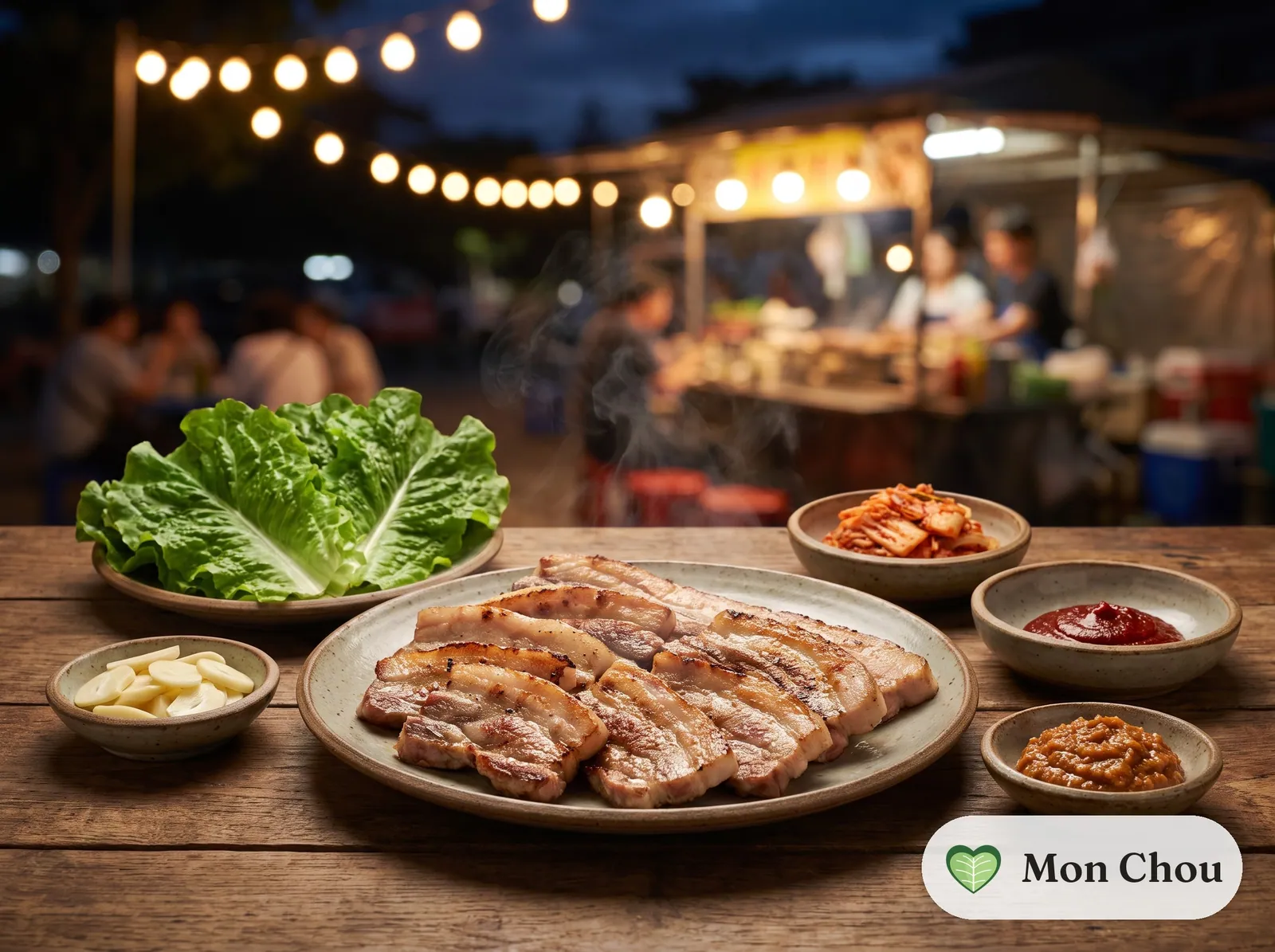 Samgyeopsal et feuilles de laitue