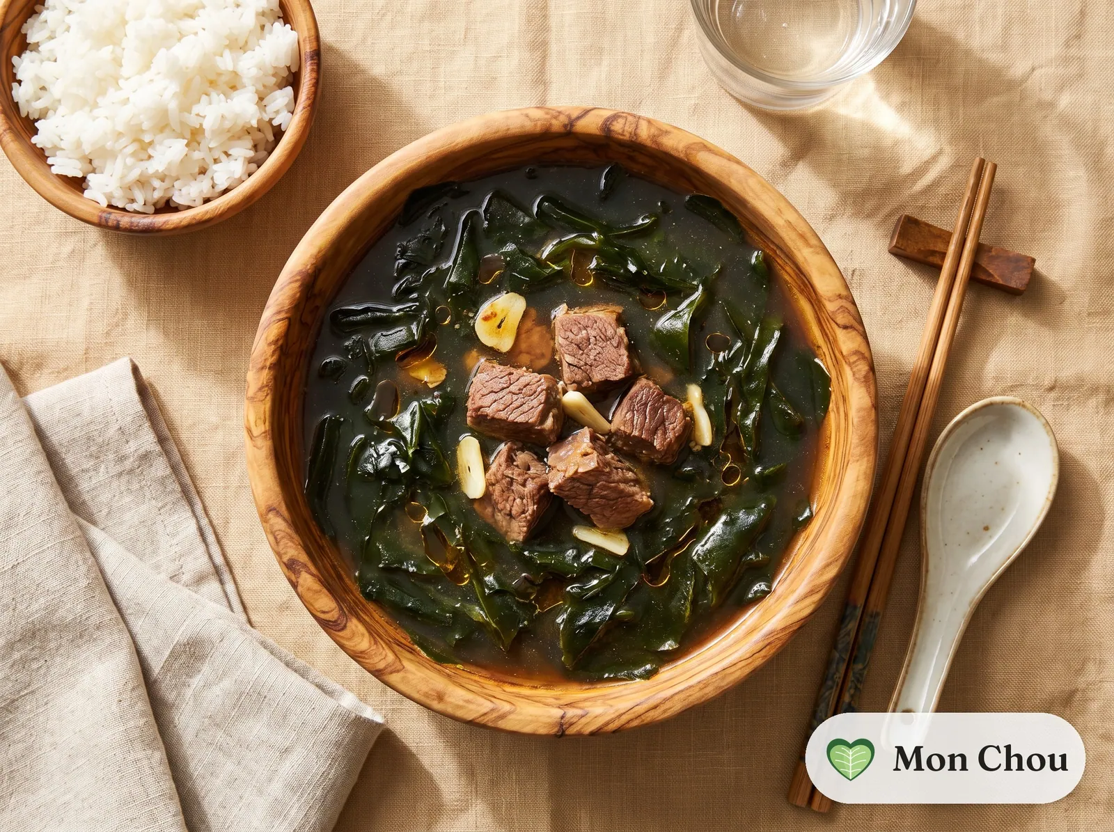 Rindfleisch Algensuppe mit Reis