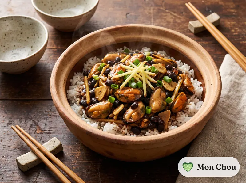 Moules aux haricots noirs et riz