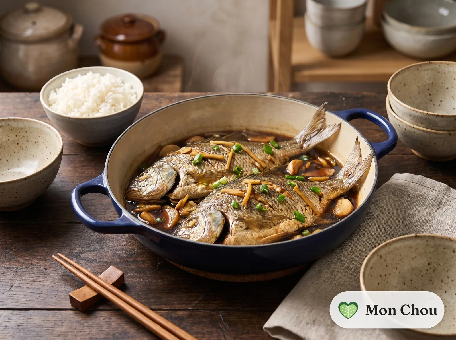 Poisson braisé à la sauce soja et riz