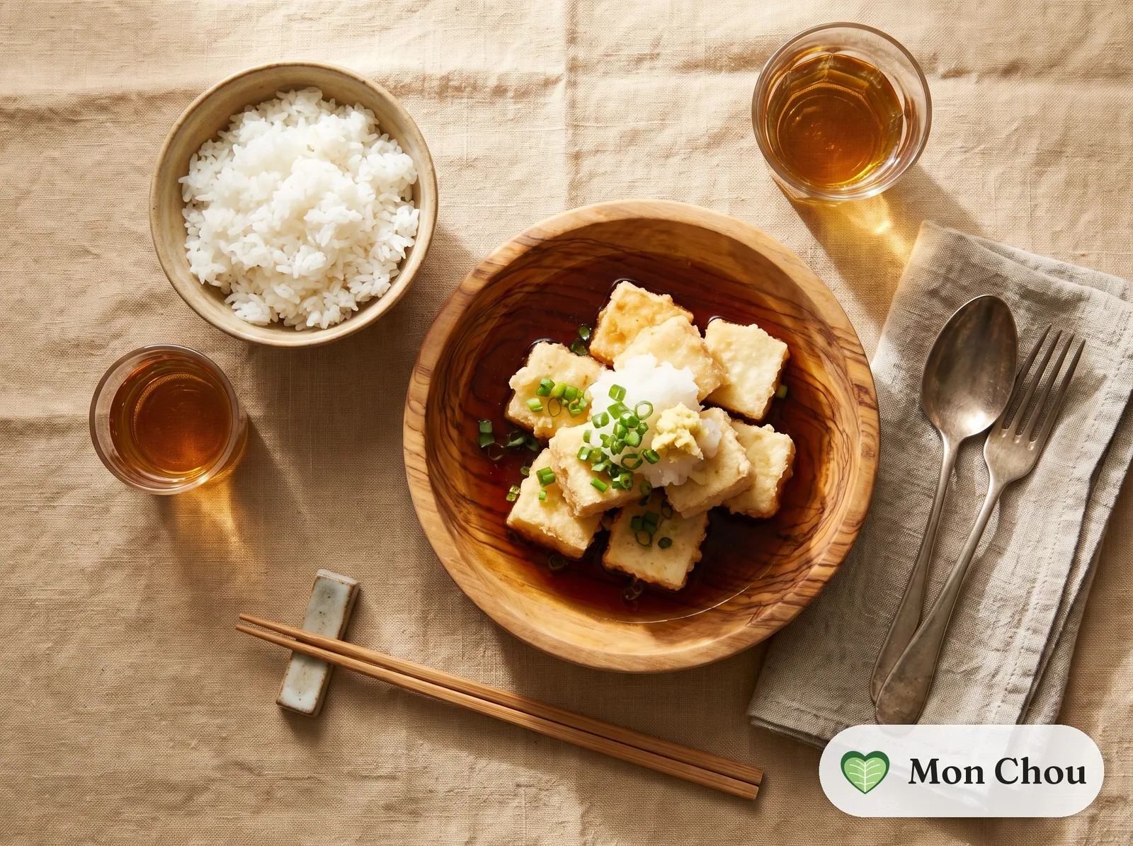 Agedashi Tofu mit Reis