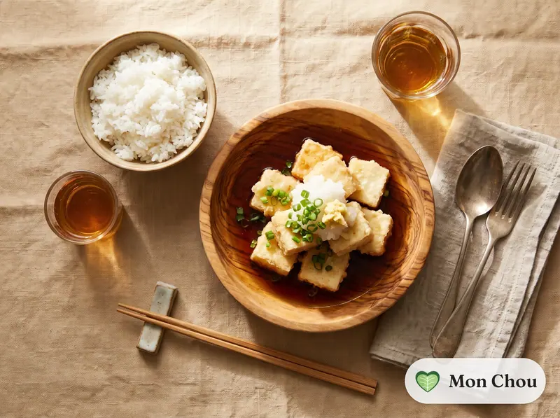 Agedashi Tofu mit Reis