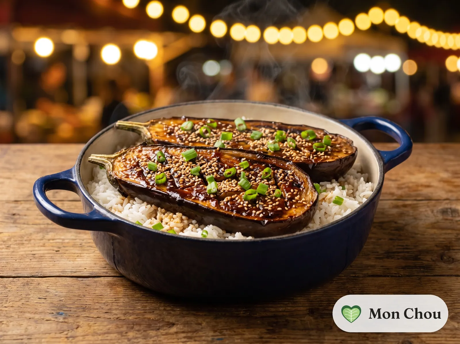 Aubergines au miso et riz