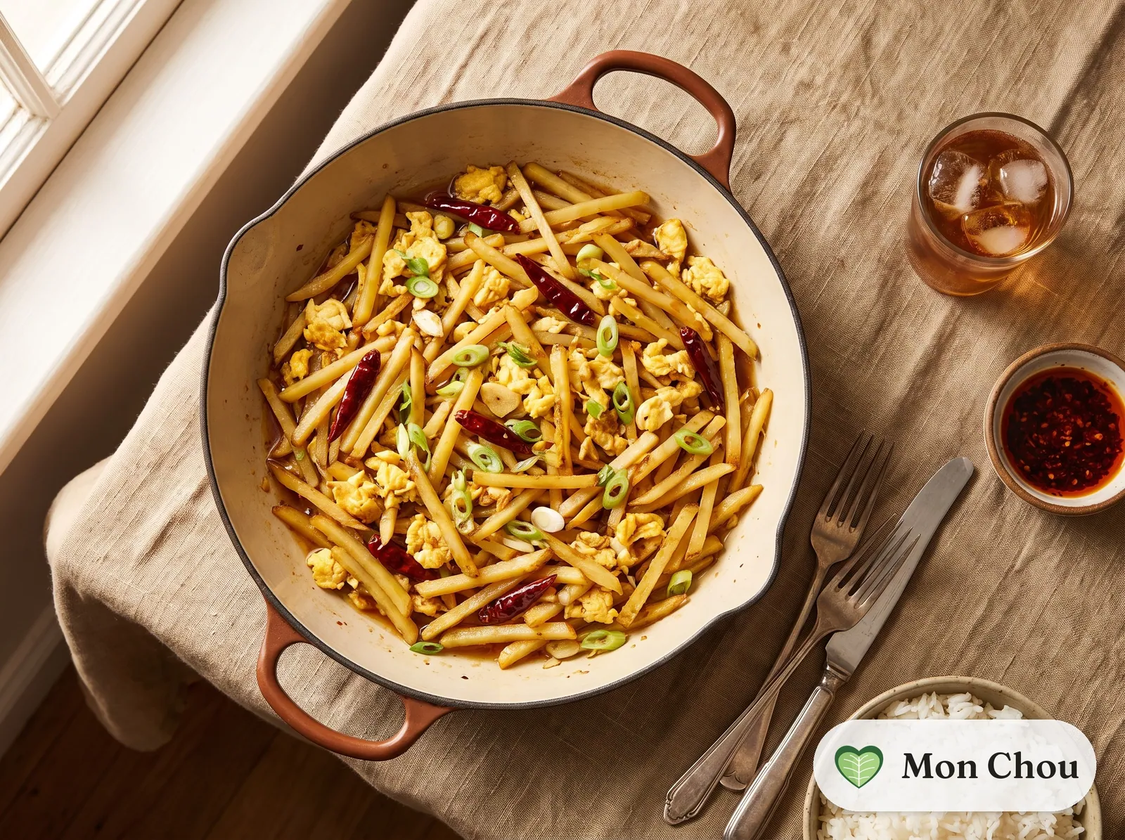 Pommes de terre en julienne sautées et riz