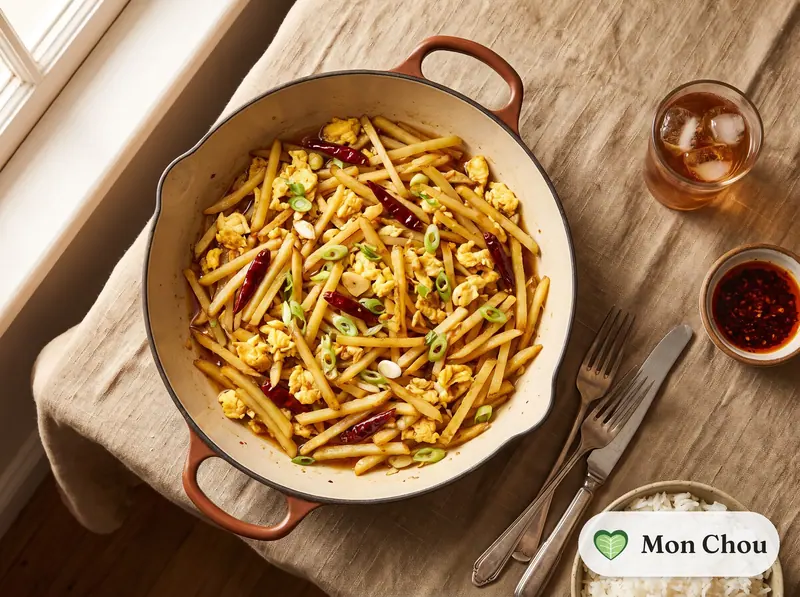 Pommes de terre en julienne sautées et riz