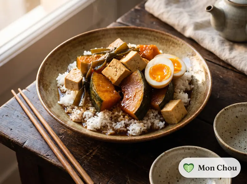 Potiron mijoté à la japonaise et riz