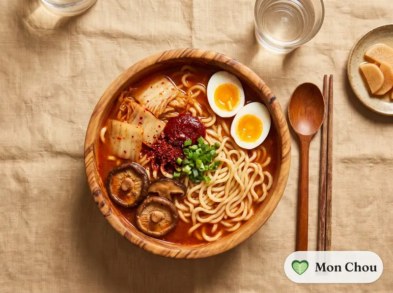 Ramyeon maison au kimchi et œuf