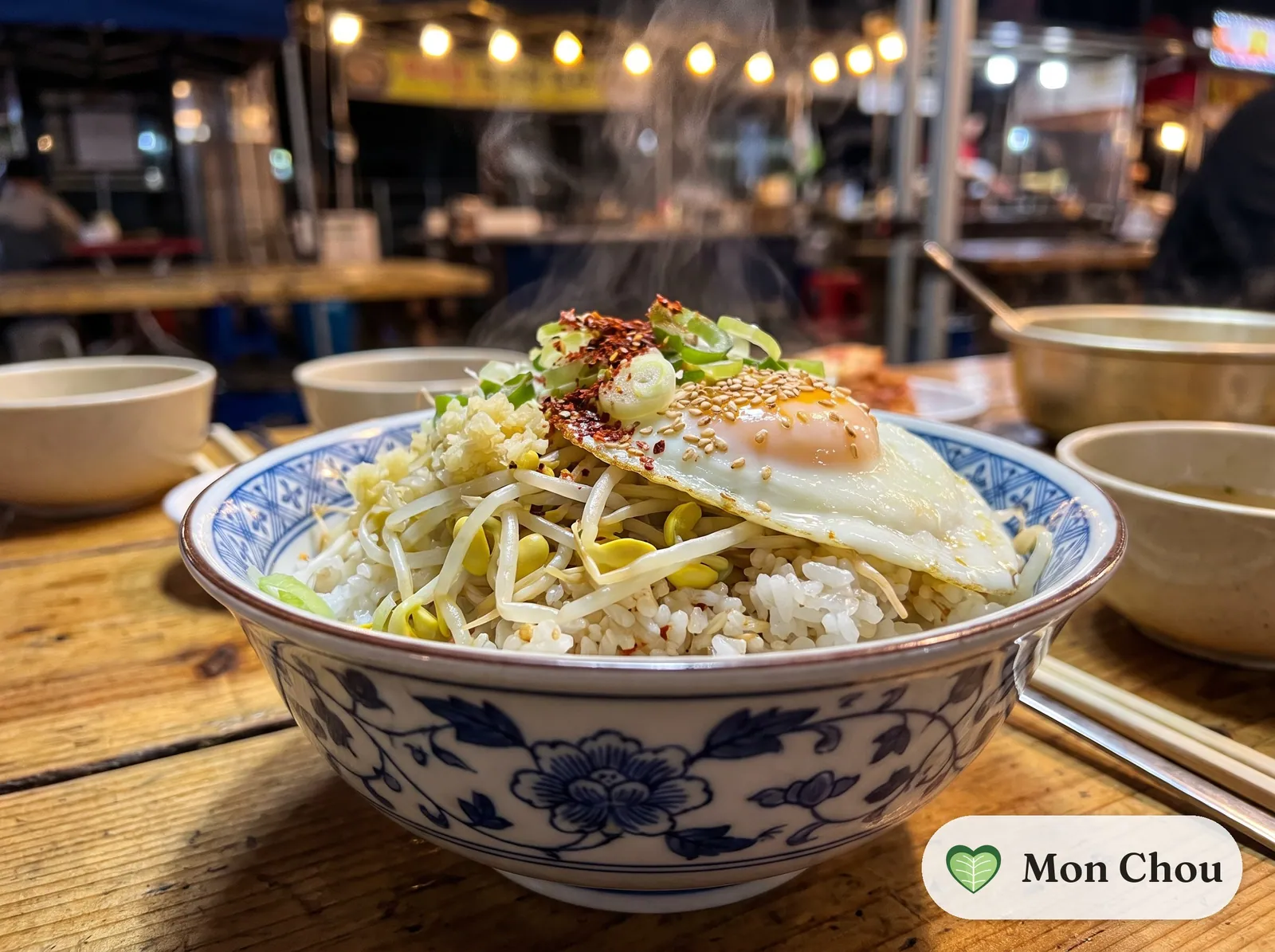 Korean bean sprout rice with fried egg