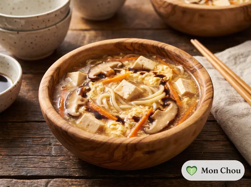 Scharfsaure Suppe mit Tofu und Nudeln