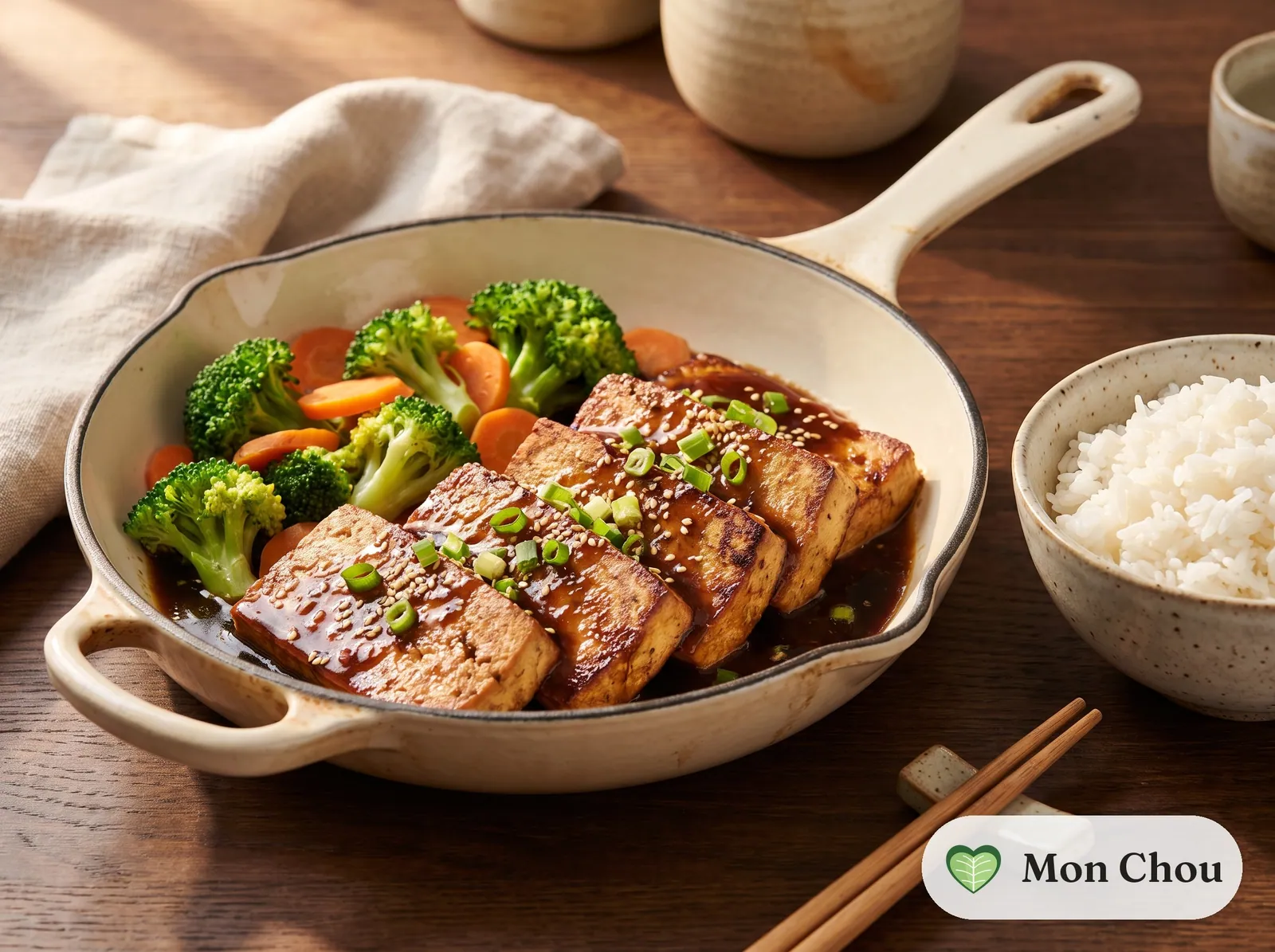 Soy sauce tofu steak with rice