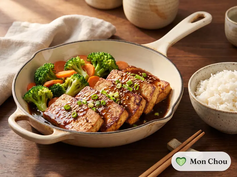 Steak de tofu sauce soja et riz