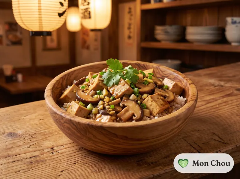 Tofu braisé aux champignons et riz
